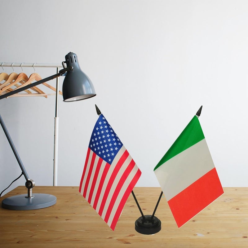 Zigvert US American Italy Friendship Table Flag, Italian & American Desk Flag, Italian Flags For Room Display, American & Italy Twin Desk Flag Set-Miniature American & Italy Combination Flag - Image 4
